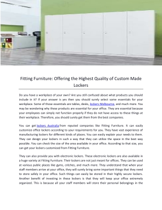 Fitting Furniture Offering the Highest Quality of Custom Made Lockers