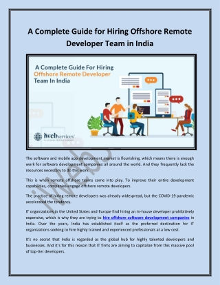 A Complete Guide for Hiring Offshore Remote Developer Team in India