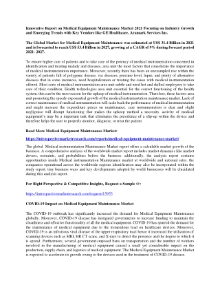 Innovative Report on Medical Equipment Maintenance Market 2021
