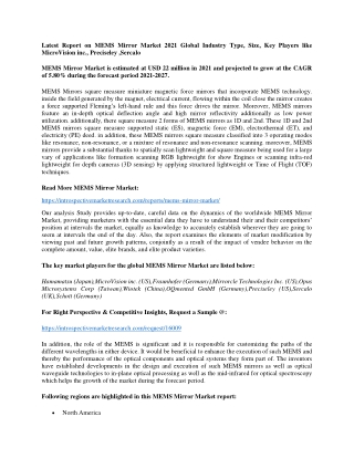 Latest Report on MEMS Mirror Market 2021