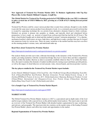 New Approach of Textured Soy Proteins Market 2021