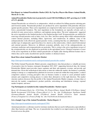 Best Report on Animal Parasiticides Market 2021