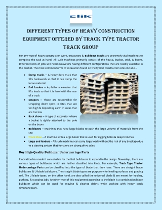 Different Types of Heavy Construction Equipment Offered by Track Type Tractor Track Group