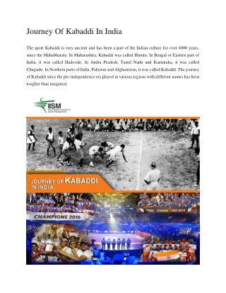 Journey Of Kabaddi In India-Research Report by IISM