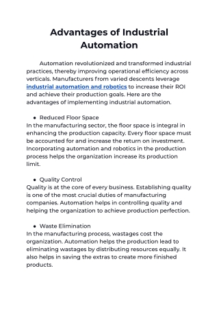 Advantages of Industrial Automation