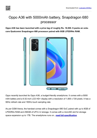 Oppo A36 with 5000mAh battery, Snapdragon 680 processor