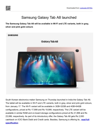 Samsung Galaxy Tab A8 launched