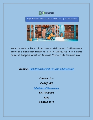 High Reach Forklift for Sale in Melbourne | forklift4u.com