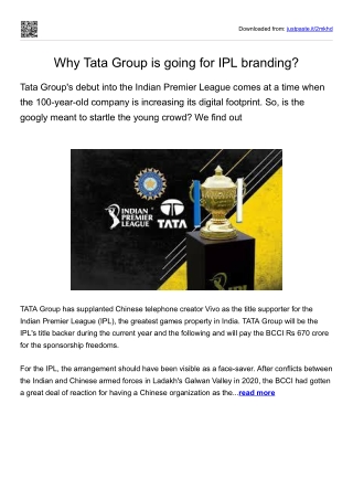 Why Tata Group is going for IPL branding