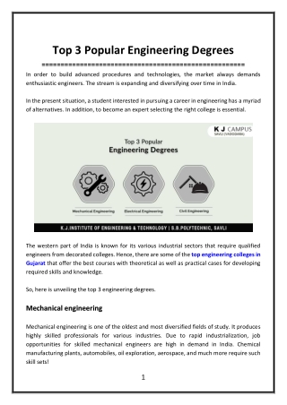 Top 3 Engineering Degrees for a Secured Career