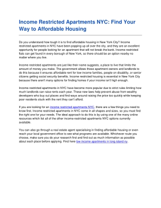 Income Restricted Apartments NYC - Find Your Way to Affordable Housing