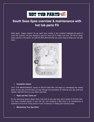 South Seas Spas overview & maintenance with hot tub parts FD