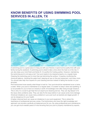 KNOW BENEFITS OF USING SWIMMING POOL SERVICES IN ALLEN, TX