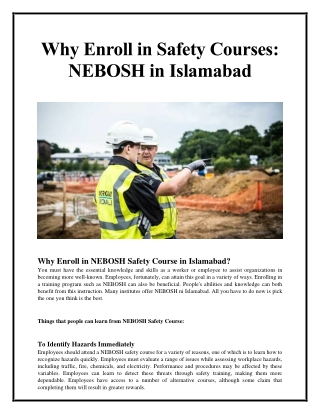 Why Enroll in Safety Courses - NEBOSH in Islamabad