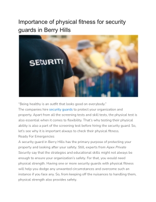 Importance of physical fitness for security guards in Berry Hills