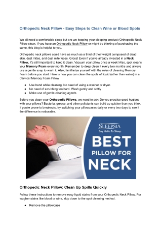 Orthopedic Neck Pillow - Easy Steps to Clean Wine or Blood Spots