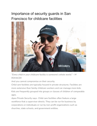 Importance of security guards in San Francisco for childcare facilities