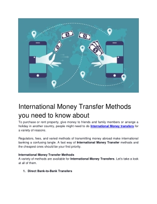 International Money Transfer Methods you need to know about