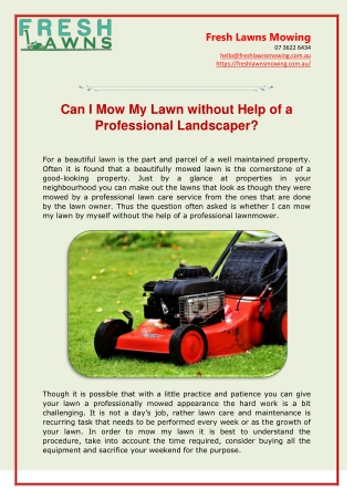 Can I Mow My Lawn without Help of a Professional Landscaper
