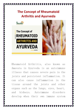 The Concept of Rheumatoid Arthritis and Ayurveda