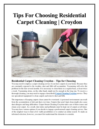 Tips For Choosing Residential Carpet Cleaning - Croydon