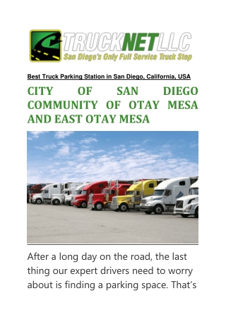 Best Truck Parking Station in San Diego  California  USA