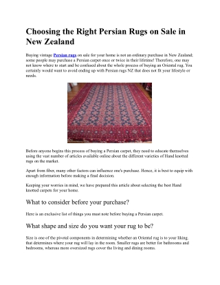 Choosing the Right Persian Rugs On Sale In New Zealand.docx