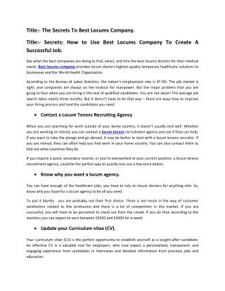 How to Use Best Locums Company To Create A Successful Job