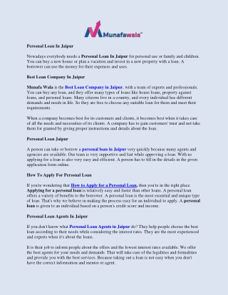 Best Loan Company In Jaipur  Munafa Wala