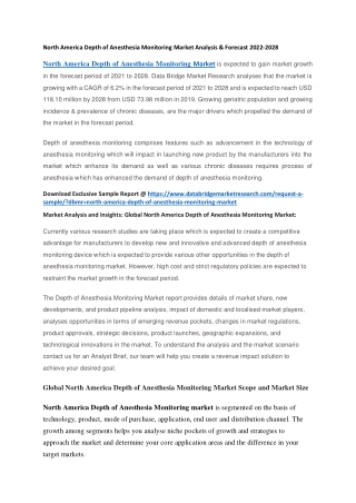 North America Depth of Anesthesia Monitoring Market Analysis & Forecast 2022-2028