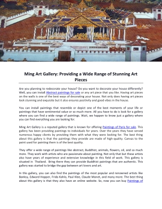 Ming Art Gallery- Providing a Wide Range of Stunning Art Pieces