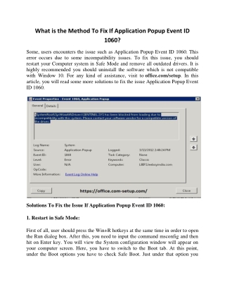 What is the Method To Fix If Application Popup Event ID 1060?