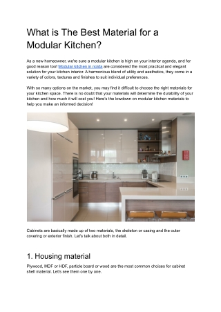 What is The Best Material for a Modular Kitchen?