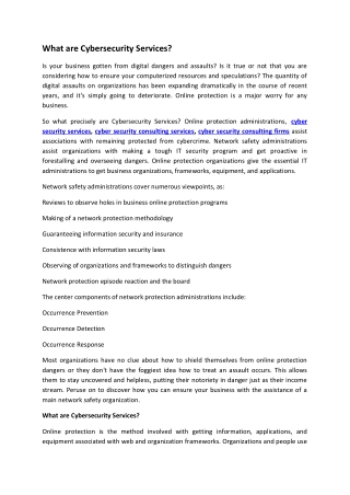 What are Cybersecurity Services