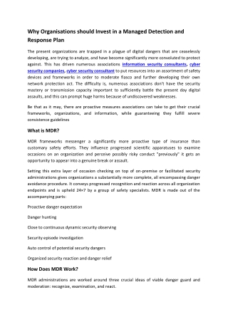 Why Organisation should Invest in a Managed Detection and Response Plan