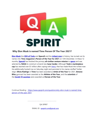 Why Elon Musk is named Time Person Of The Year 2021?