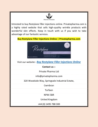 Buy Restylane Filler Injections Online | Privatepharma.com