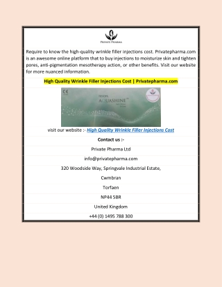 High Quality Wrinkle Filler Injections Cost | Privatepharma.com