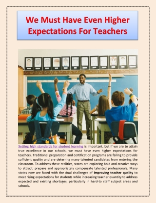 We Must Have Even Higher Expectations For Teachers