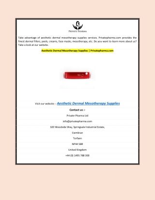 Aesthetic Dermal Mesotherapy Supplies | Privatepharma.com