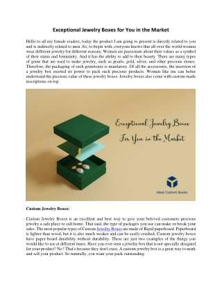 Exceptional Jewelry Boxes for You in the Market