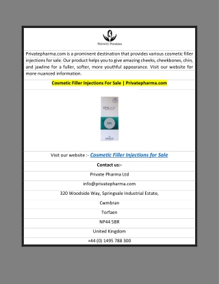 Cosmetic Filler Injections For Sale | Privatepharma.com