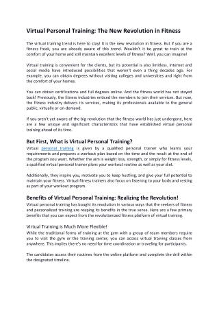 Virtual Personal Training The New Revolution in Fitness