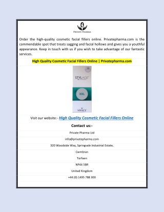 High Quality Cosmetic Facial Fillers Online | Privatepharma.com