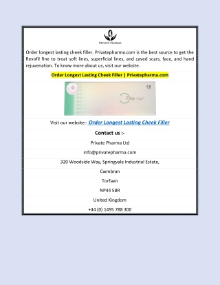 Order Longest Lasting Cheek Filler | Privatepharma.com