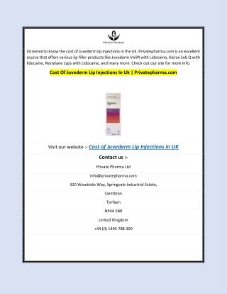 Cost Of Juvederm Lip Injections In Uk | Privatepharma.com