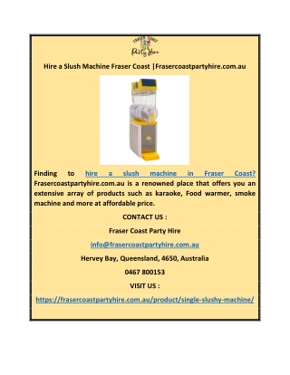 Hire a Slush Machine Fraser Coast |Frasercoastpartyhire.com.au