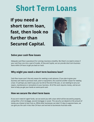 Short Term Loans - Secured Capital