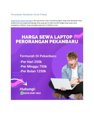 Harga Sewa Laptop Perorangan Pekanbaru, WA 0878 9381 1922