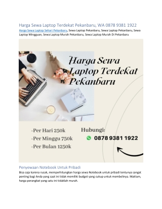 Harga Sewa Laptop Terdekat Pekanbaru, WA 0878 9381 1922